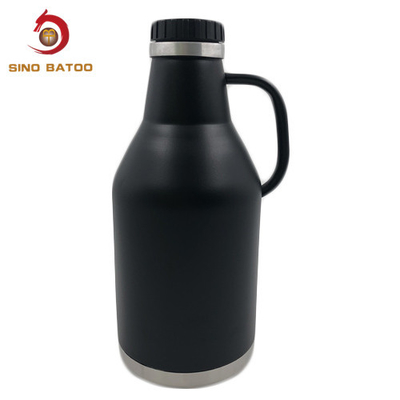 Stainless Steel Vacuum Insulated Growlers , Black 2L Screw Top Growler Double Wall